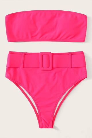 Pink Lace Up Off Shoulder Swimsuit