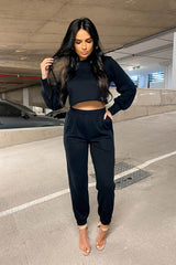 Black Cropped Lounge Jogger Top