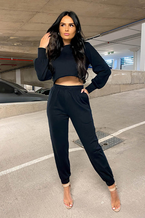 Black Cropped Lounge Jogger Top