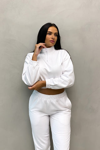 White Crop Sweater & Matching Slit Skirt